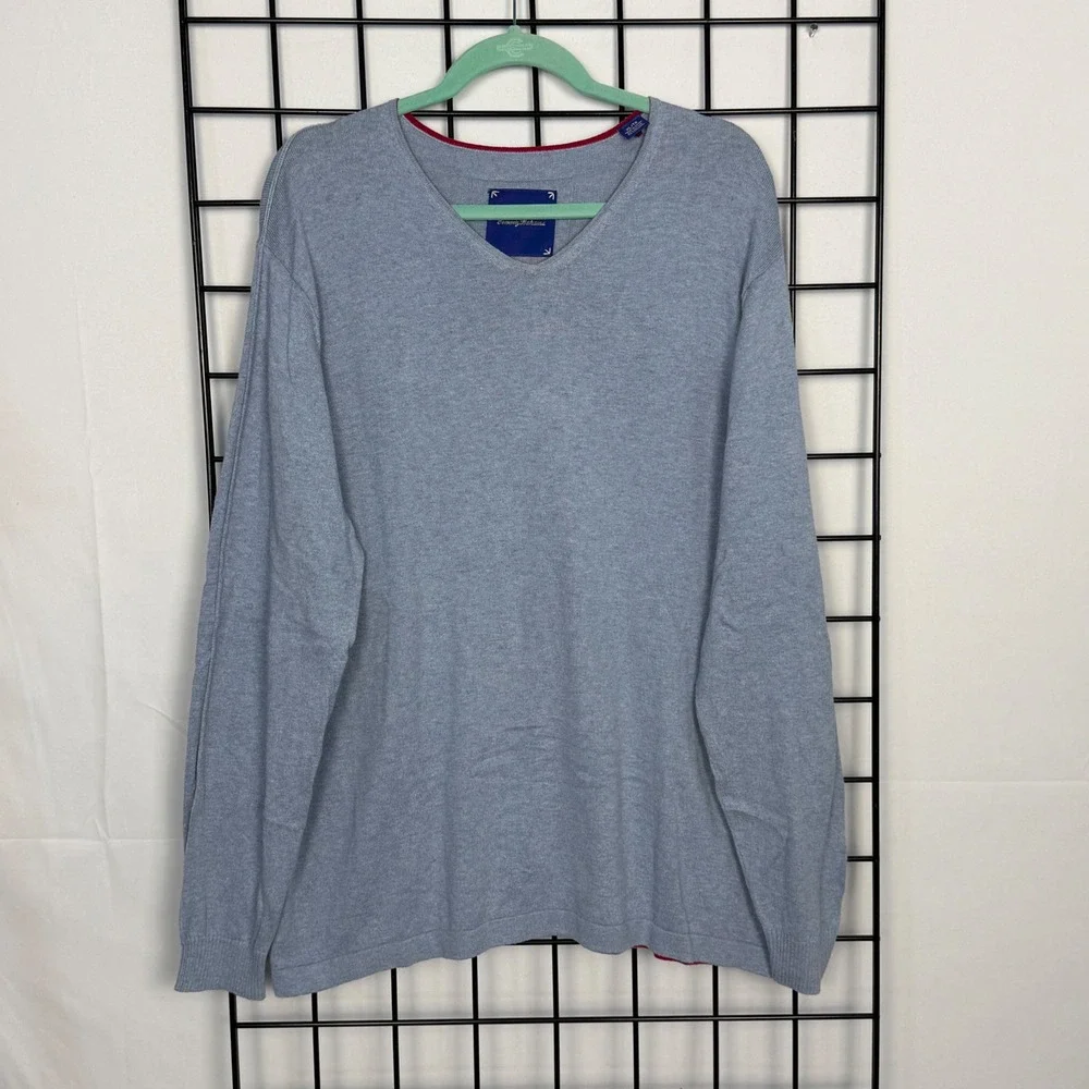 Tommy Bahama V-Neck Sweater Mens XL Blue Cotton Cashmere Blend Long Sleeve
